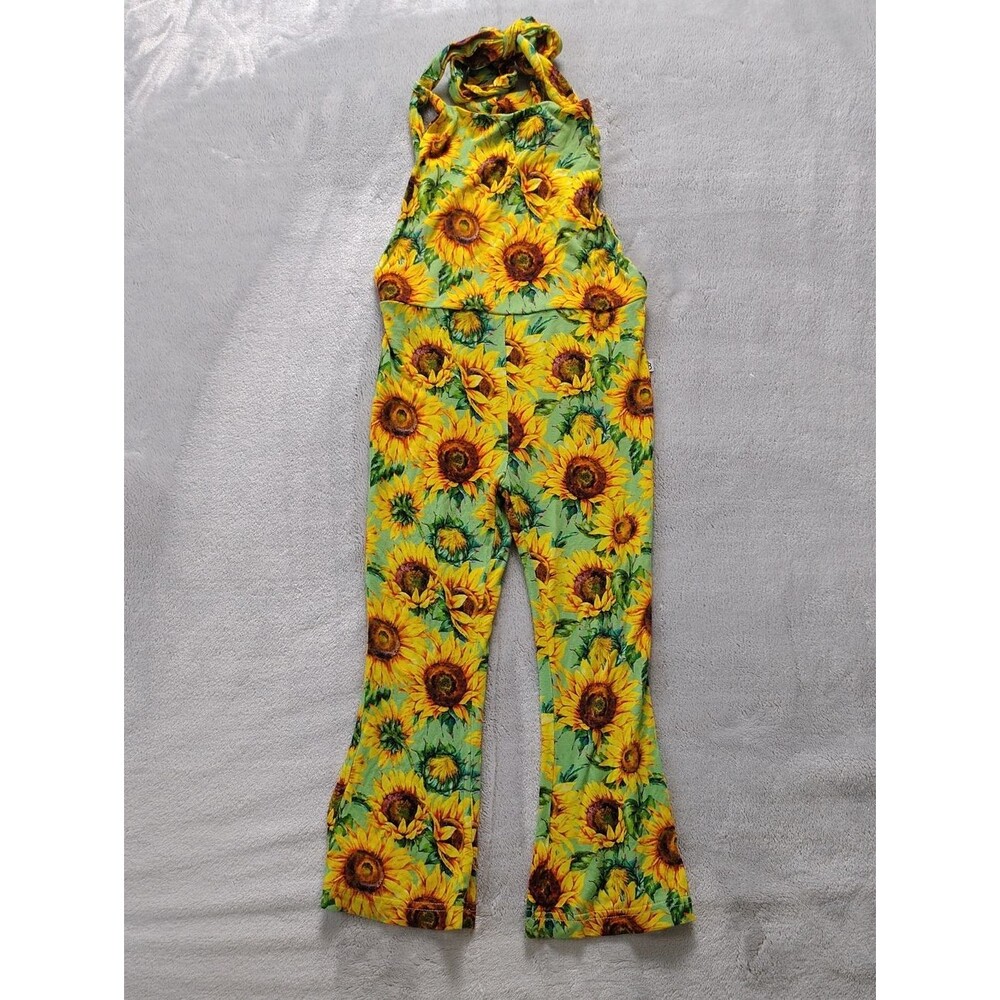 Little Bum Bums Bright Yellow Sunflower Print Bell Bottom Bamboo Romper Size 3T